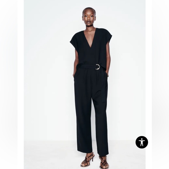 Zara LONG BELTED JUMPSUIT Size XS NWT